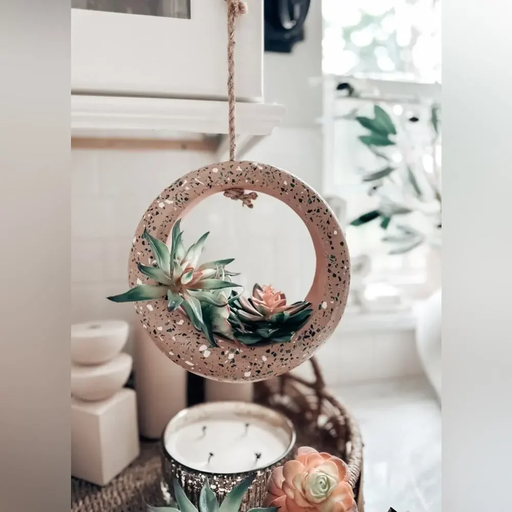 Jungalow lot succulents + terrazzo terracotta hanging circle planter boho home